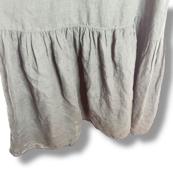 Ann Mashburn Dark Green Square Neck Puff Sleeve Linen Maxi Dress Women’s Size M - Picture 5 of 14